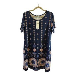 SHEROSA SHORT SLEEVE DRESS SIZE XL NAVY FLORAL PRINT NWT LIGHTWEIGHT